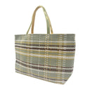 Sage Plaid obi bag made from a vintage Japanese obi, with a woven check of brown, mustard and white on sage green