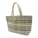 Sage Plaid obi bag made from a vintage Japanese obi, with a woven check of brown, mustard and white on sage green, view 3