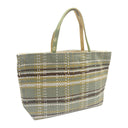 Sage Plaid obi bag made from a vintage Japanese obi, with a woven check of brown, mustard and white on sage green, view 4