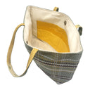 Sage Plaid obi bag made from a vintage Japanese obi, with a woven check of brown, mustard and white on sage green, view 5