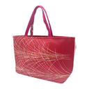 Scarlet Cascade obi bag made from a vintage Japanese obi, with sweeping white and gold lines falling in arcs across red