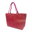 Scarlet Cascade obi bag made from a vintage Japanese obi, with sweeping white and gold lines falling in arcs across red, view 3