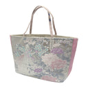 Silver Phoenix obi bag made from a vintage Japanese obi, with a white phoenix among peonies, chrysanthemums and wisteria on silver