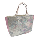 Silver Phoenix obi bag made from a vintage Japanese obi, with a white phoenix among peonies, chrysanthemums and wisteria on silver, view 2