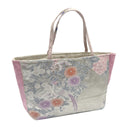 Silver Phoenix obi bag made from a vintage Japanese obi, with a white phoenix among peonies, chrysanthemums and wisteria on silver, view 4