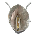 Silver Ribbons obi bag made from a vintage Japanese obi, with coral peonies, bamboo leaves and sweeping gold ribbon bands on silver, view 6