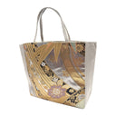 Silver Ribbons obi bag made from a vintage Japanese obi, with coral peonies, bamboo leaves and sweeping gold ribbon bands on silver, view 3