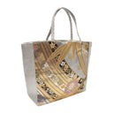 Silver Ribbons obi bag made from a vintage Japanese obi, with coral peonies, bamboo leaves and sweeping gold ribbon bands on silver, view 4