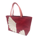 Snow Chrysanthemum obi bag made from a vintage Japanese obi, with large white half chrysanthemums and tone on tone flowers on deep red