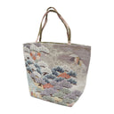 Snowy Pines obi bag made from a vintage Japanese obi, with cranes over snow-covered pines and autumn chrysanthemums