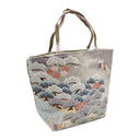 Snowy Pines obi bag made from a vintage Japanese obi, with cranes over snow-covered pines and autumn chrysanthemums, view 2