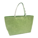 Spring Leaves obi bag made from a vintage Japanese obi, with tone on tone leaves and star shaped flowers on green, view 4