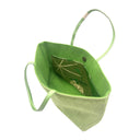 Spring Leaves obi bag made from a vintage Japanese obi, with tone on tone leaves and star shaped flowers on green, view 5