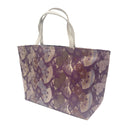 Violet Fans obi bag made from a vintage Japanese obi, with folding fans, chrysanthemums and small flying cranes on deep purple