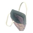 Violet Fans obi bag made from a vintage Japanese obi, with folding fans, chrysanthemums and small flying cranes on deep purple, view 5
